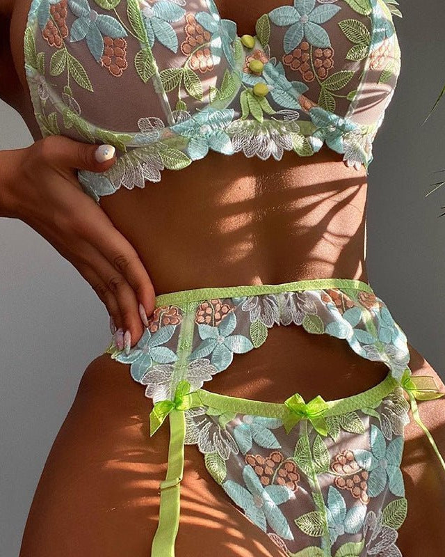 Blooming Desire Three-Piece Lace Lingerie