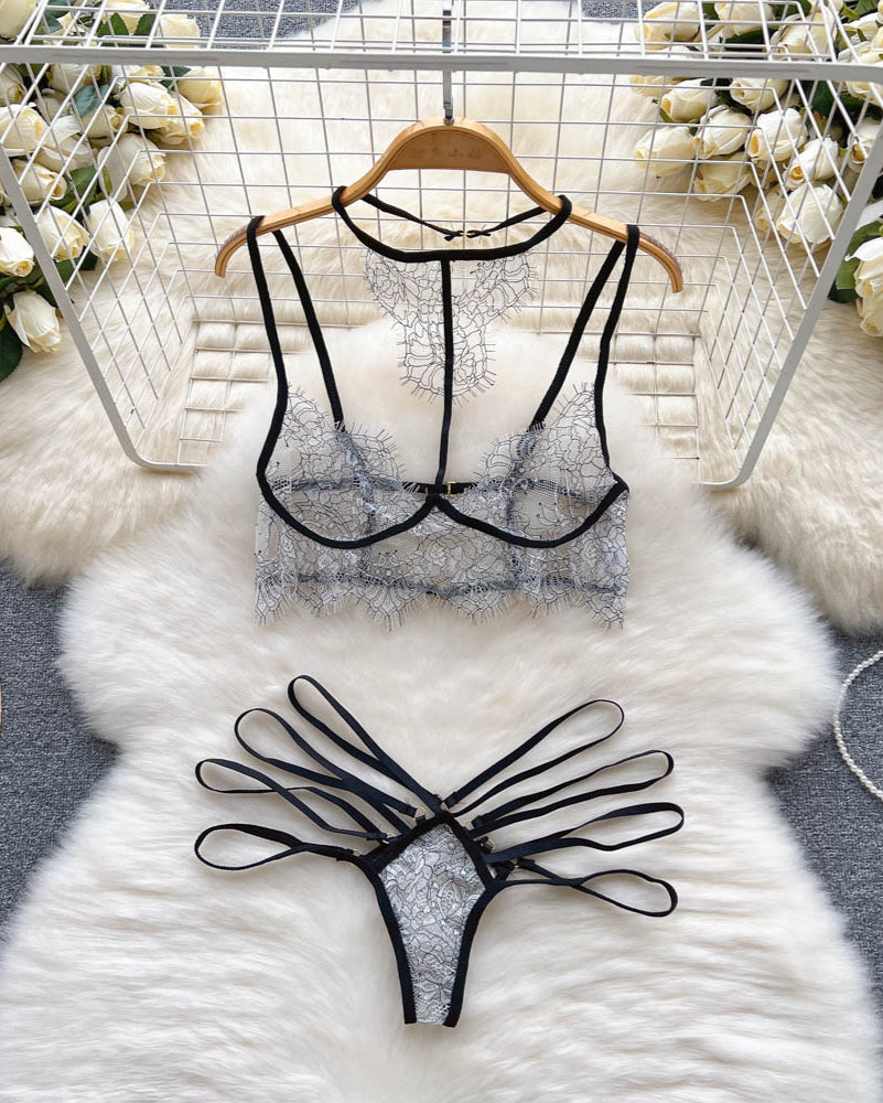 Fleur Noir Strappy Lingerie