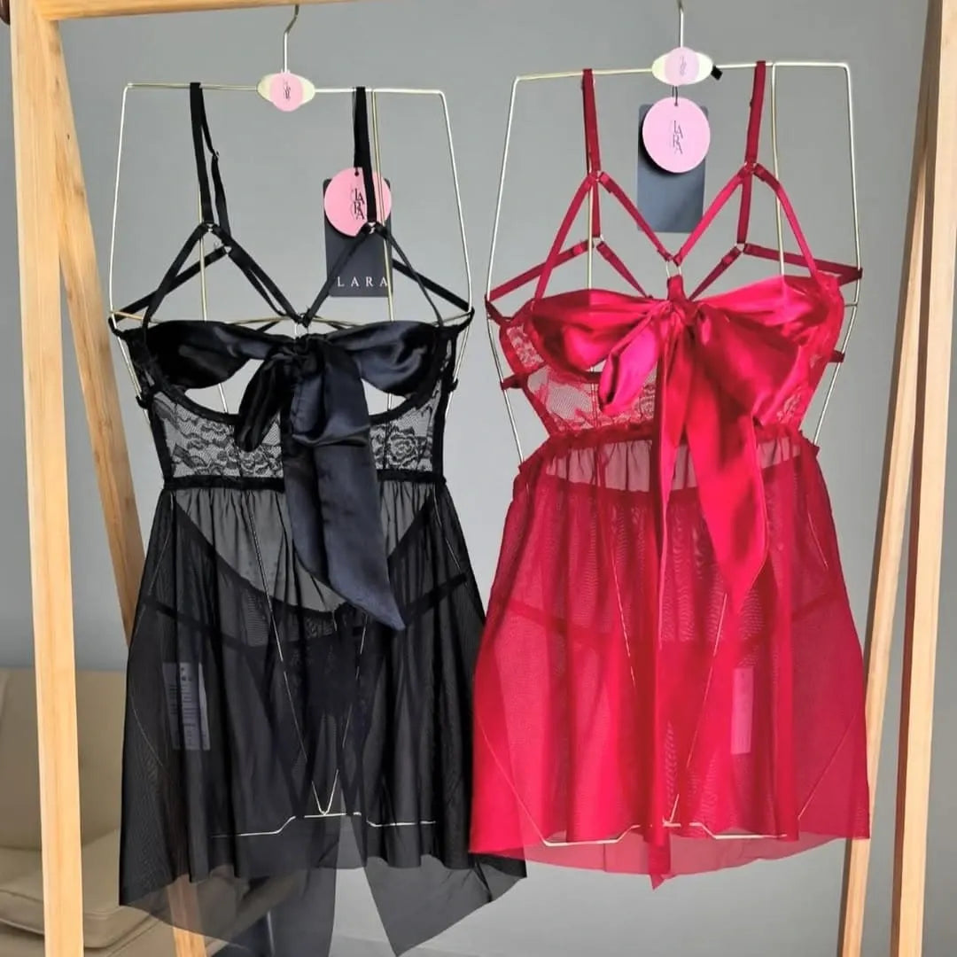 Soft Elegance Satin & Sheer Ensemble Lingerie Set