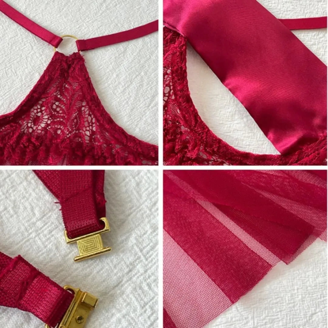 Soft Elegance Satin & Sheer Ensemble Lingerie Set