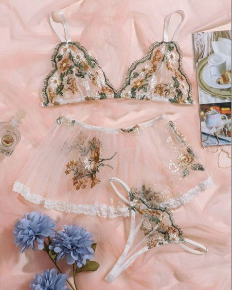 Wildflower Allure Sheer Three-Piece Lingerie Set