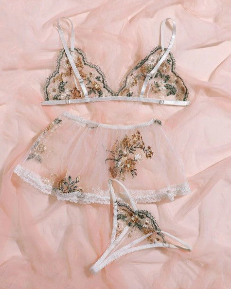 Wildflower Allure Sheer Three-Piece Lingerie Set