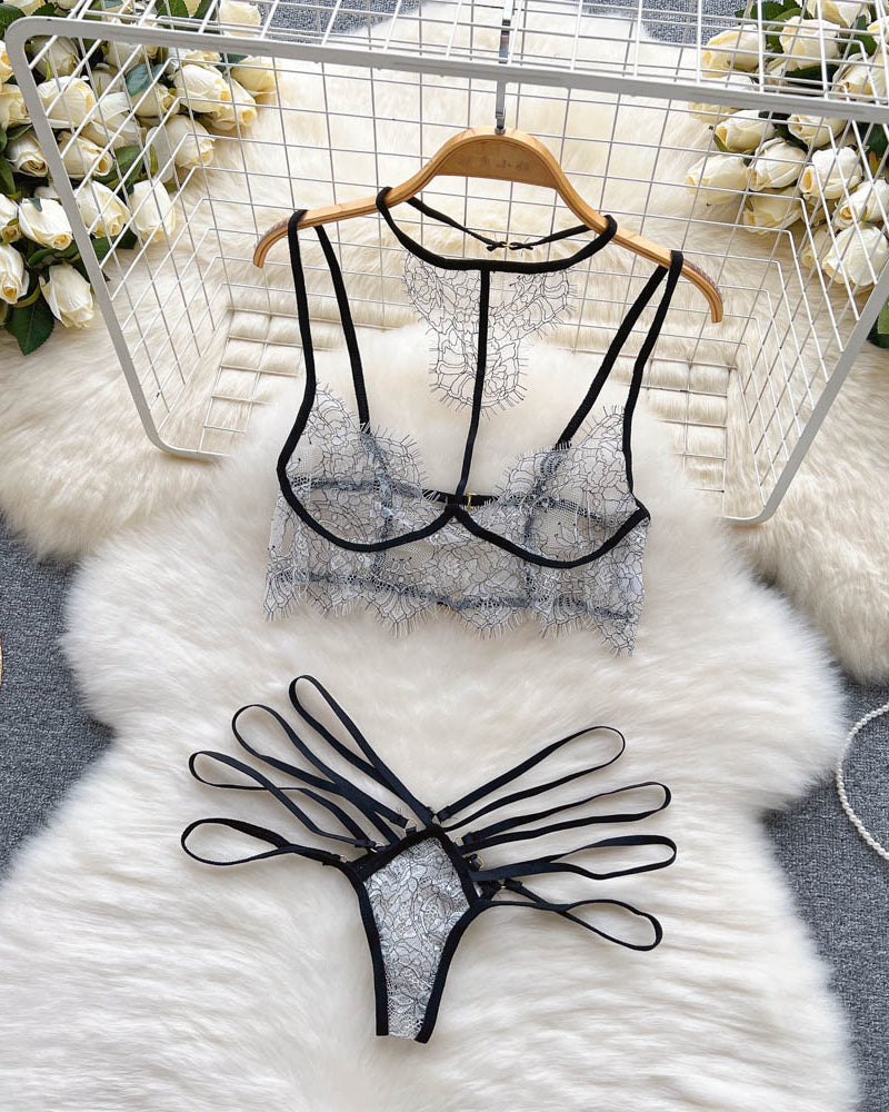 Fleur Noir Strappy Lingerie