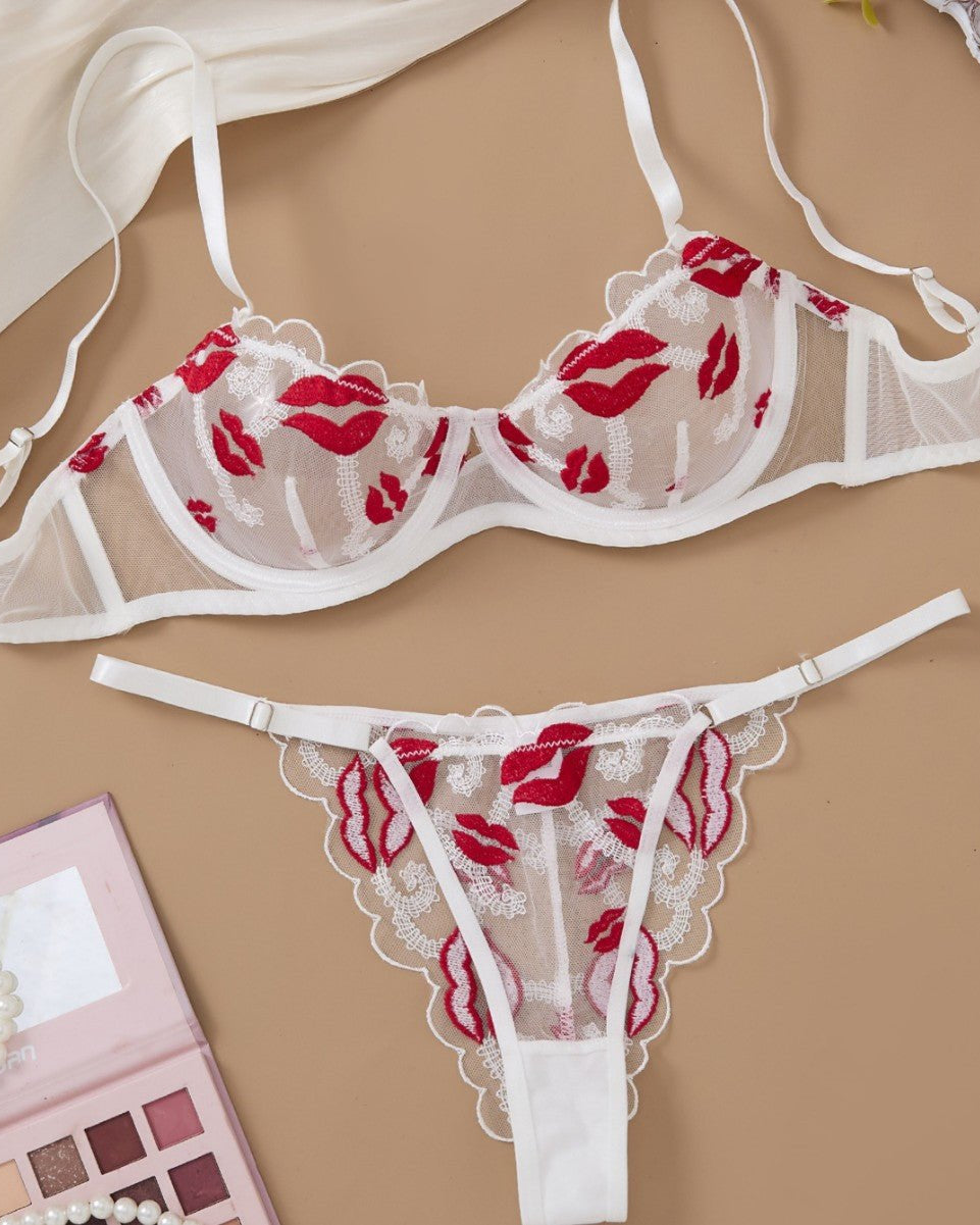 Makeout Manifesto Sheer Lace Bra & Thong Lingerie